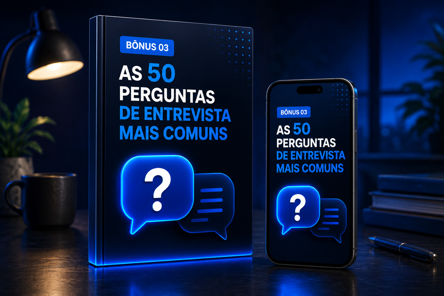 Capa do Bônus 3 - As 50 Perguntas de Entrevista Mais Comuns