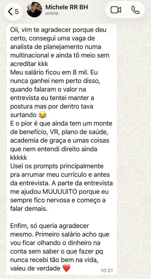 Print de aprovação em vaga