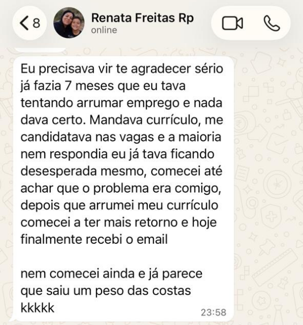 Print de aprovação em vaga